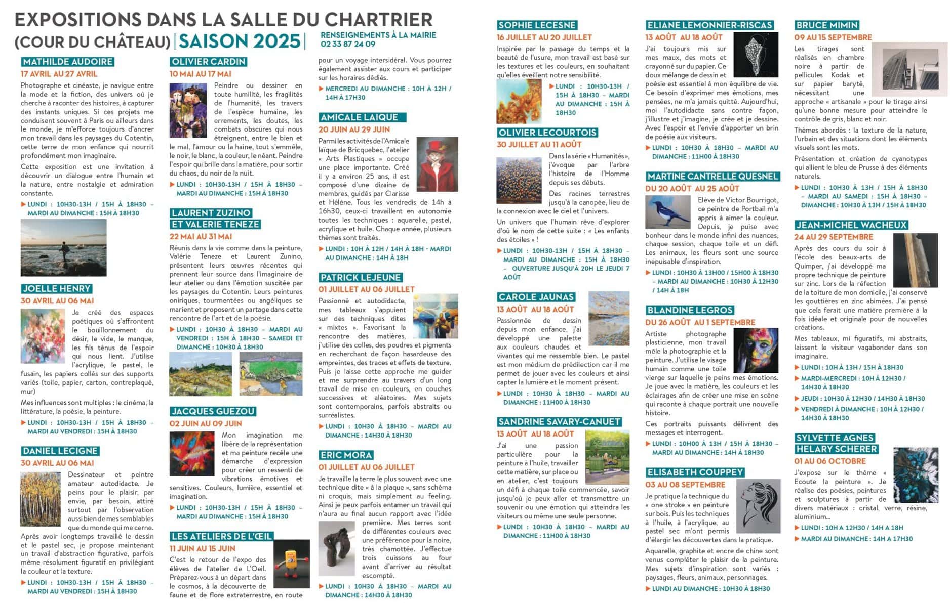 Programmation salle d'exposition Chartrier 2025